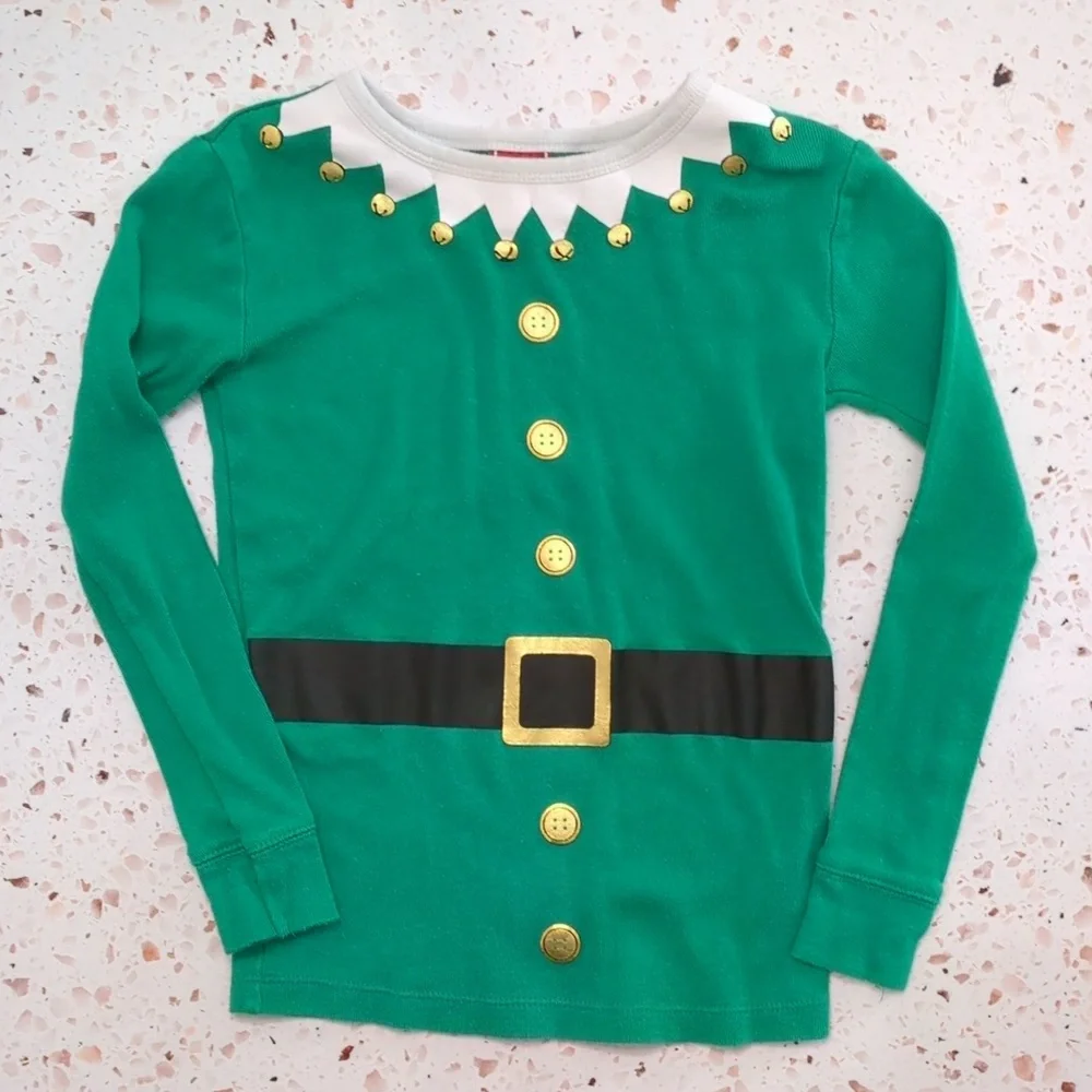 Christmas Elf Pajama Set Cotton Knit Green Stripe Gold Metallic Detail | 6